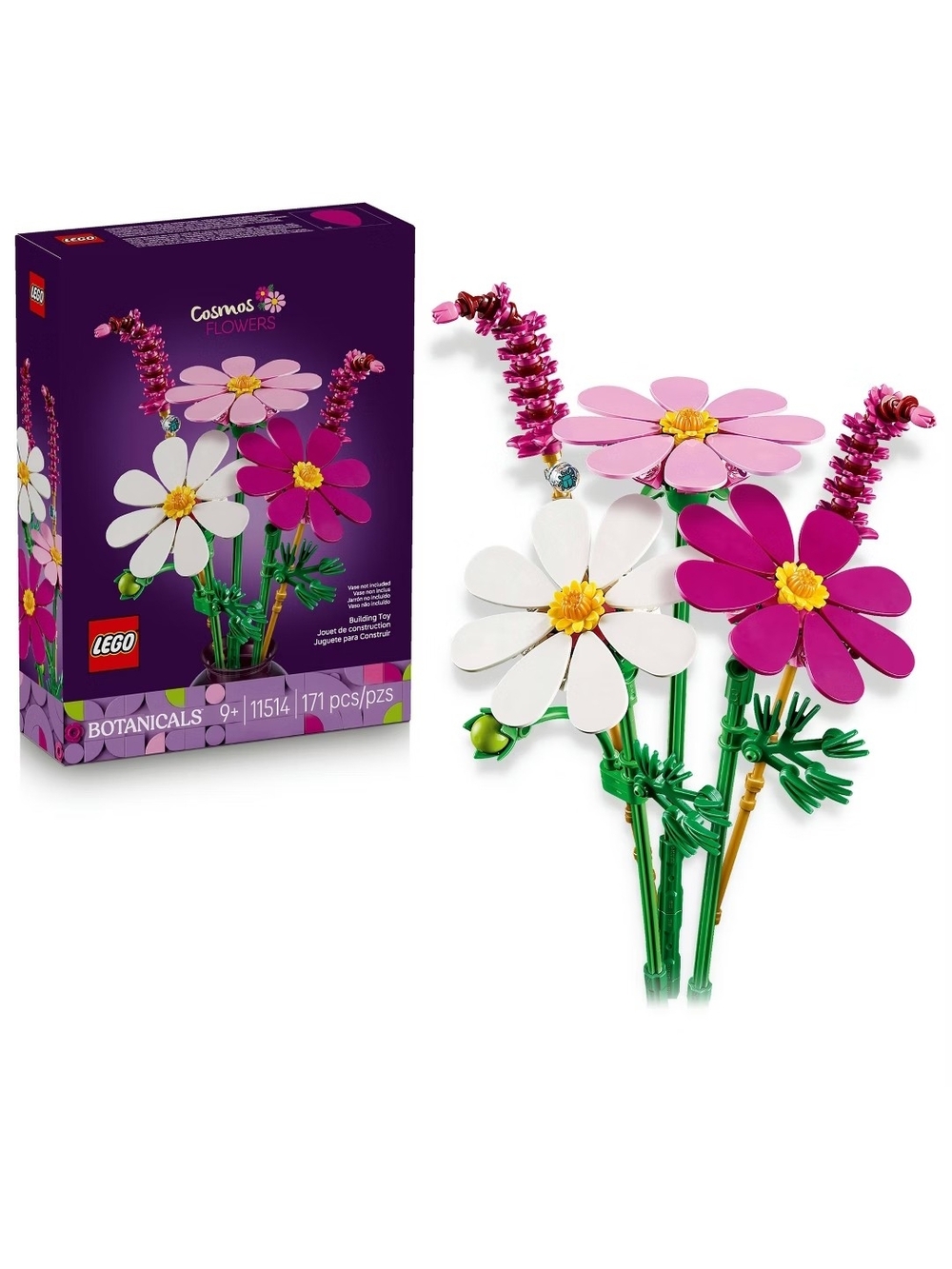 Lego Cosmos Flowers Bouquet - Pink, White & Green Botanical Build